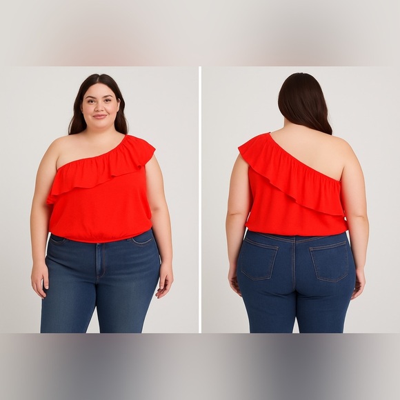 Ava & Viv Red One Shoulder Ruffle Top XXL NWT - Picture 1 of 5